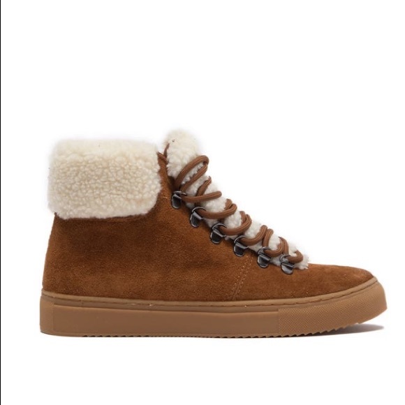 NEW 7 Susina Zayva Suede Shearling Trim Sneaker Tan - Picture 3 of 6